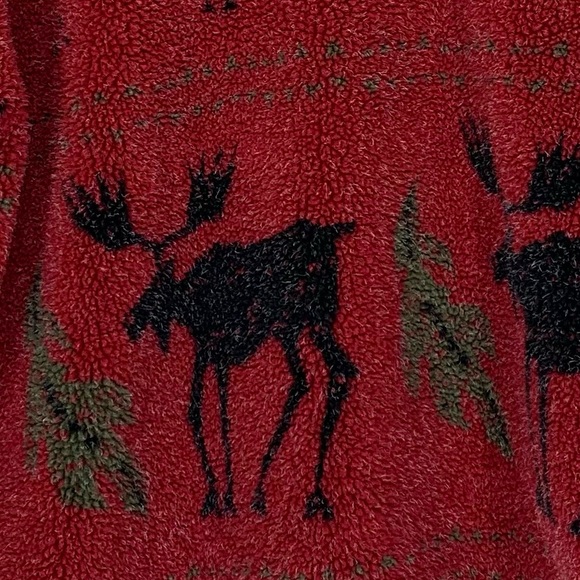 Alps Finest Quality Apparel Moose Print Winter Teddy Red Sweatshirt Size Large - Picture 7 of 16